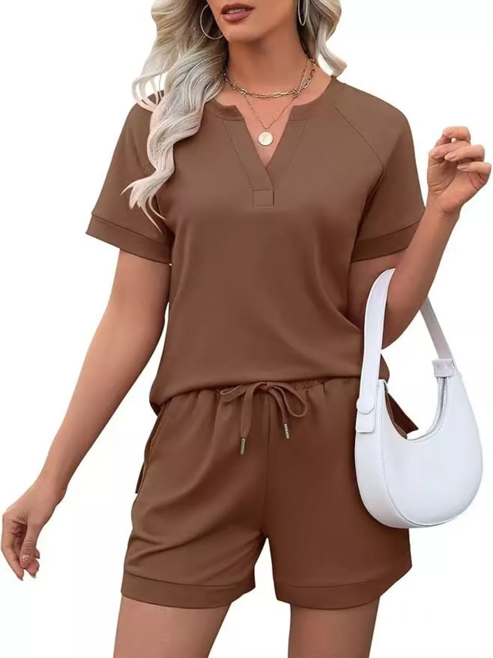 Solid Color Short Sleeve Top and Shorts Two-Piece Set, image 15