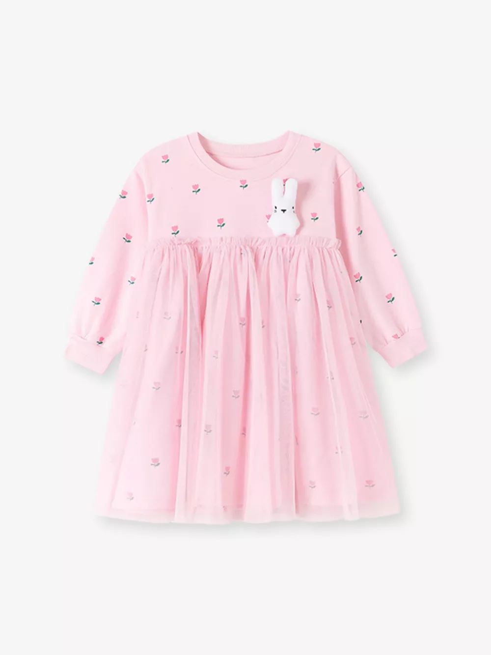 Children's Floral Tulle Dress with Bunny Applique, image 2