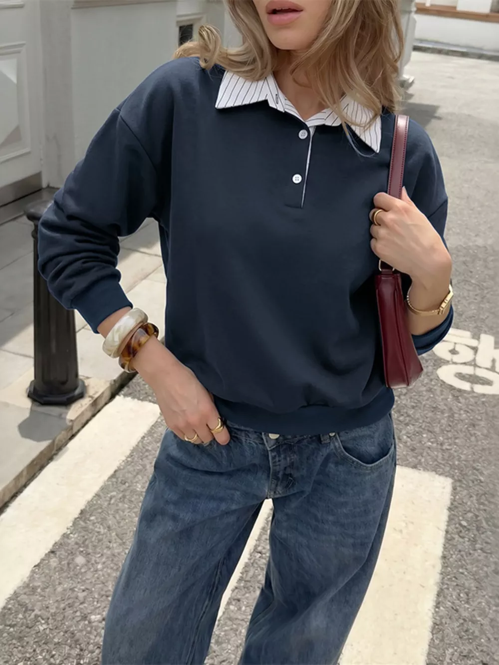 Button Detail Dropped Shoulder Sweatshirt, image 6