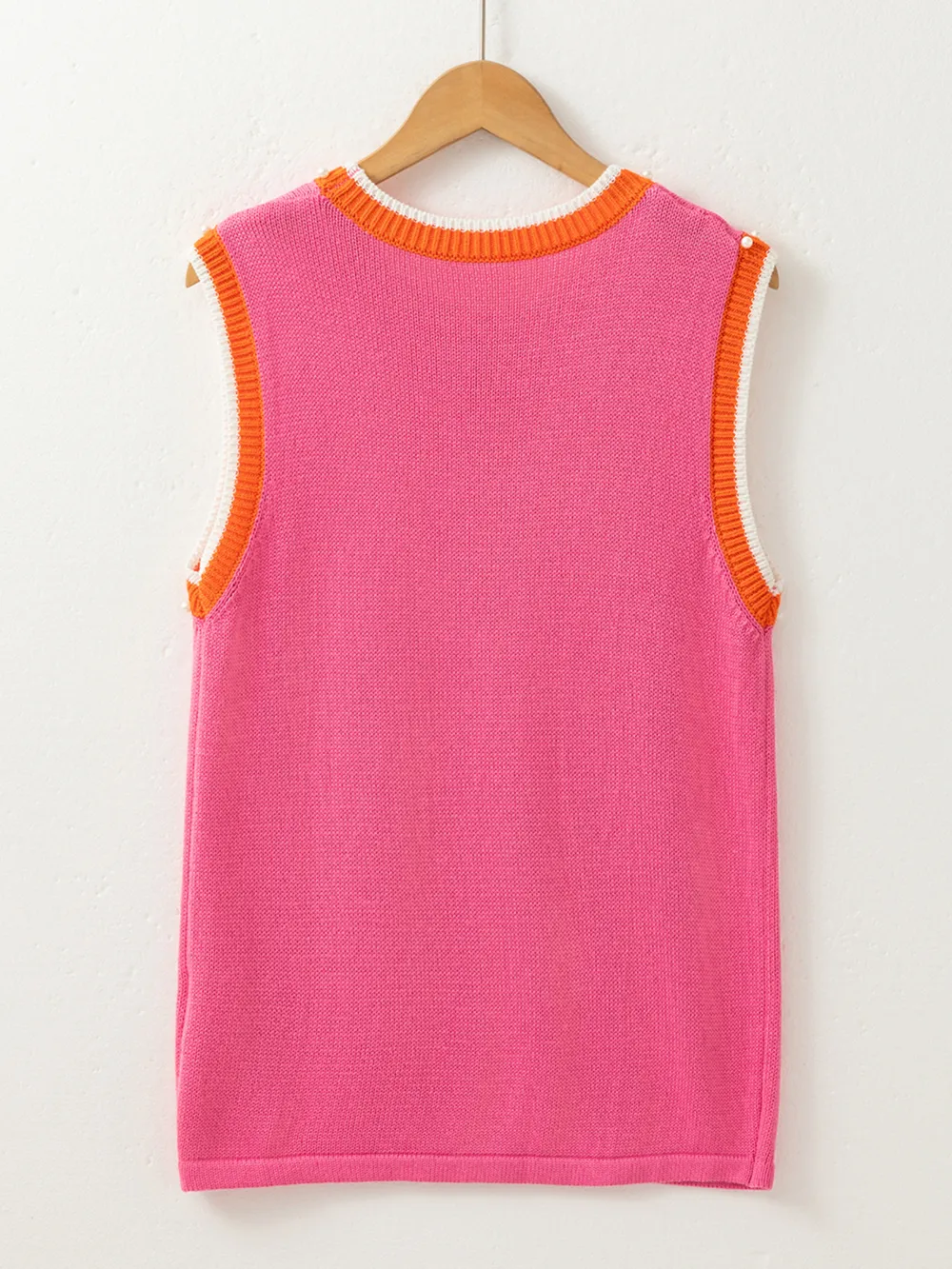Contrast Trim Pearl Detail Sweater Tank Top, image 7