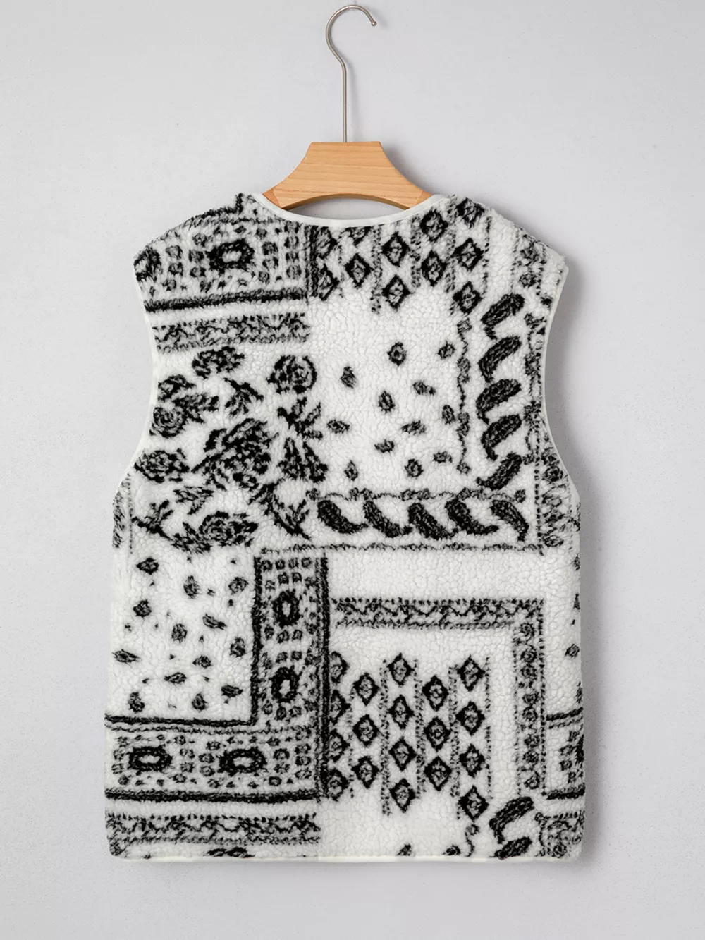 Sherpa Paisley Print Pocketed Western Fashion Vest Jacket, image 7
