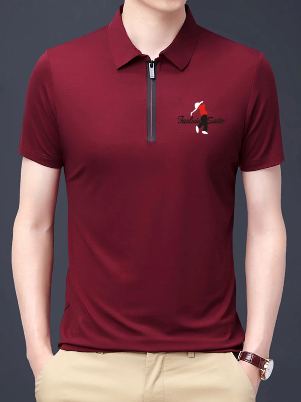 Men's Plus Size Half-Zip Short Sleeve Polo, image 7