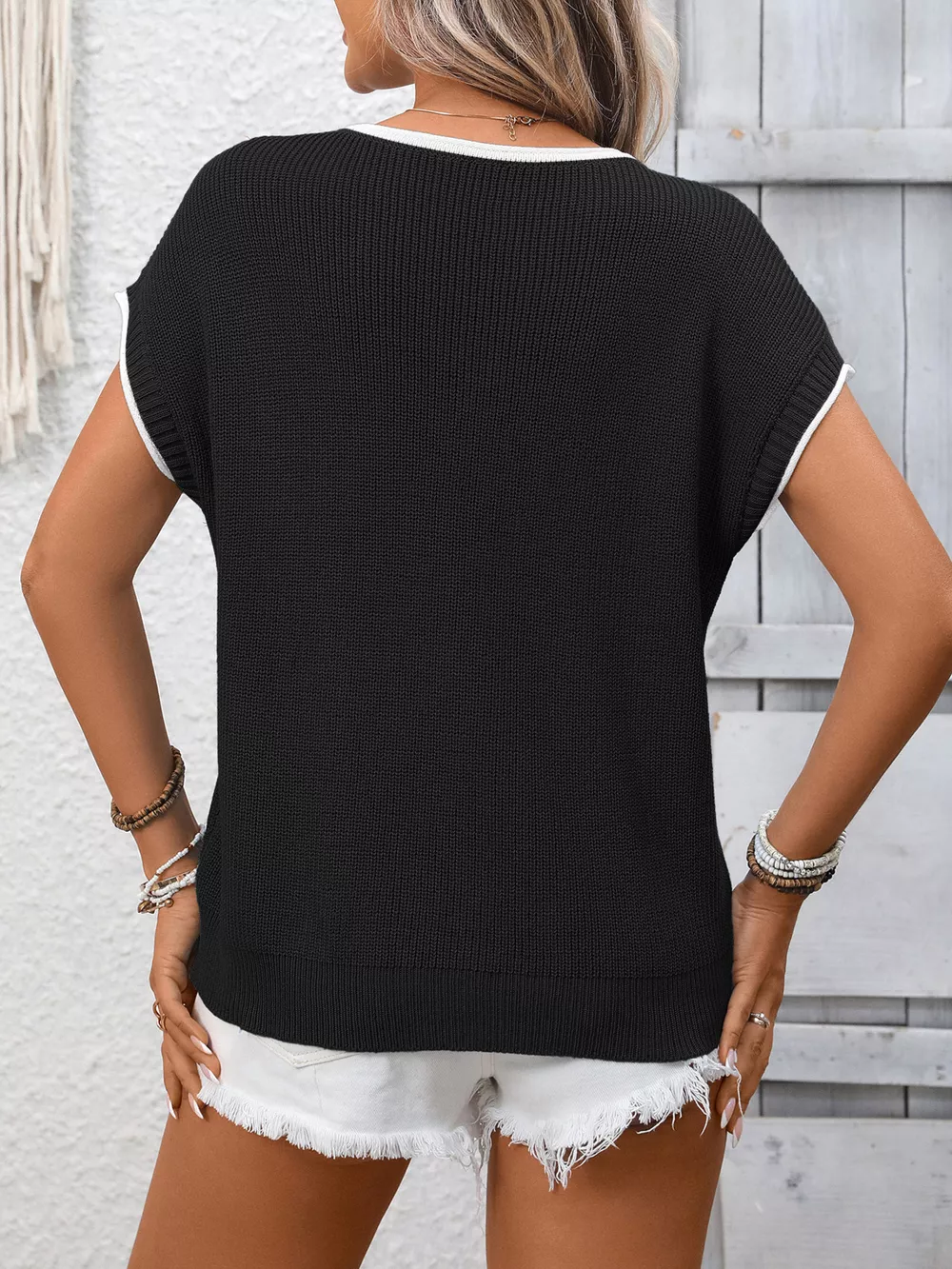 Contrast Trim Short Sleeve Sweater, image 8