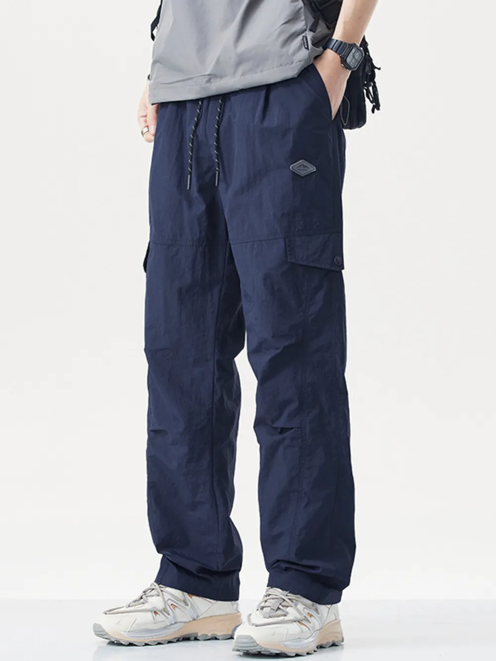 Men's Plus Size Relaxed Fit Cargo Pants with Drawstring, image 2