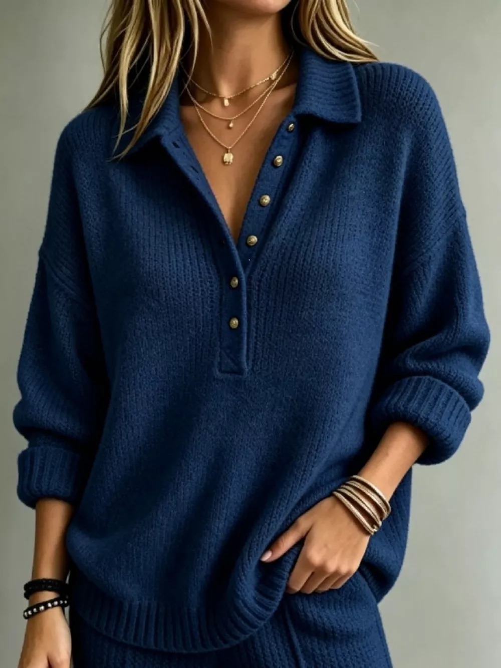 Button Detail Dropped Shoulder Sweater, image 7