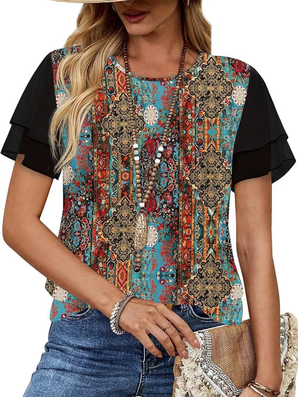 Layered Short Sleeve Round Neck T-Shirt, image 36