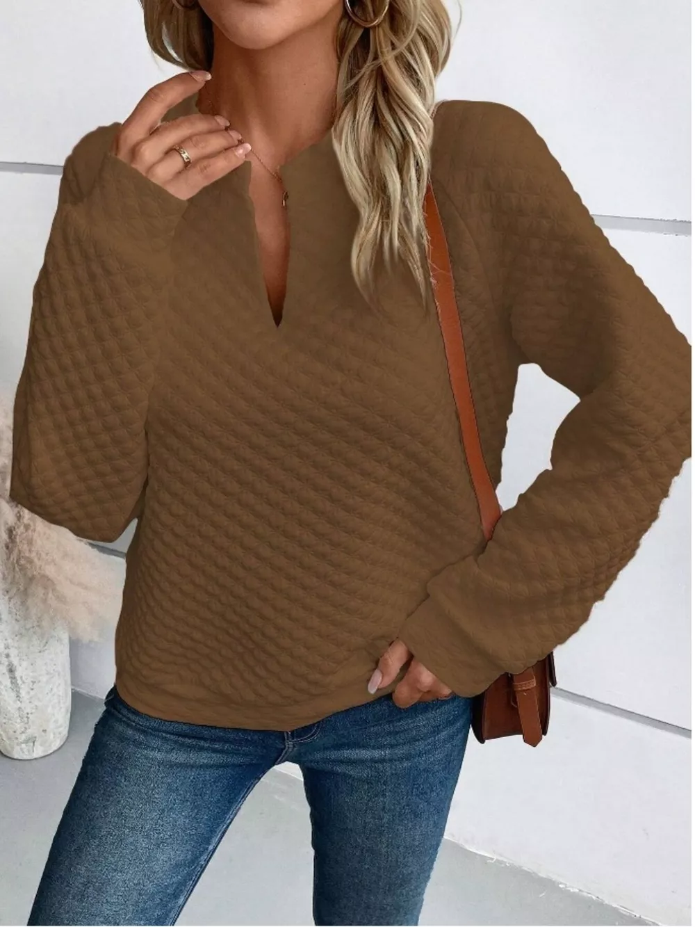 Textured Notched Raglan Sleeve Sweatshirt, image 9