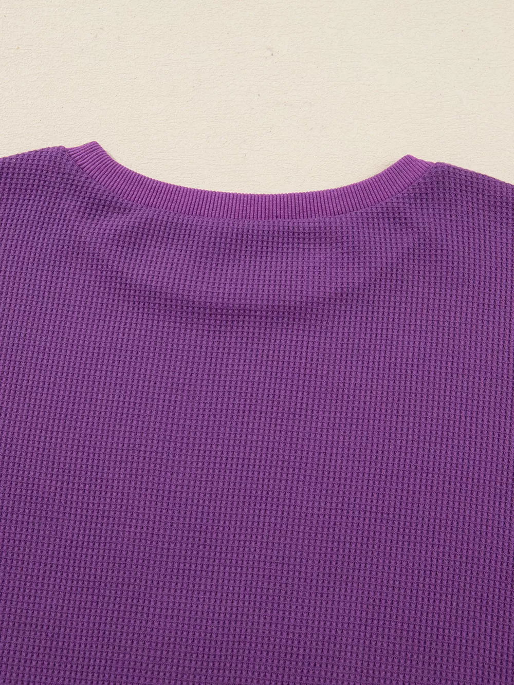 Solid Color Raw Seam Patchwork Ribbed Drop Shoulder Sweatshirt, image 8