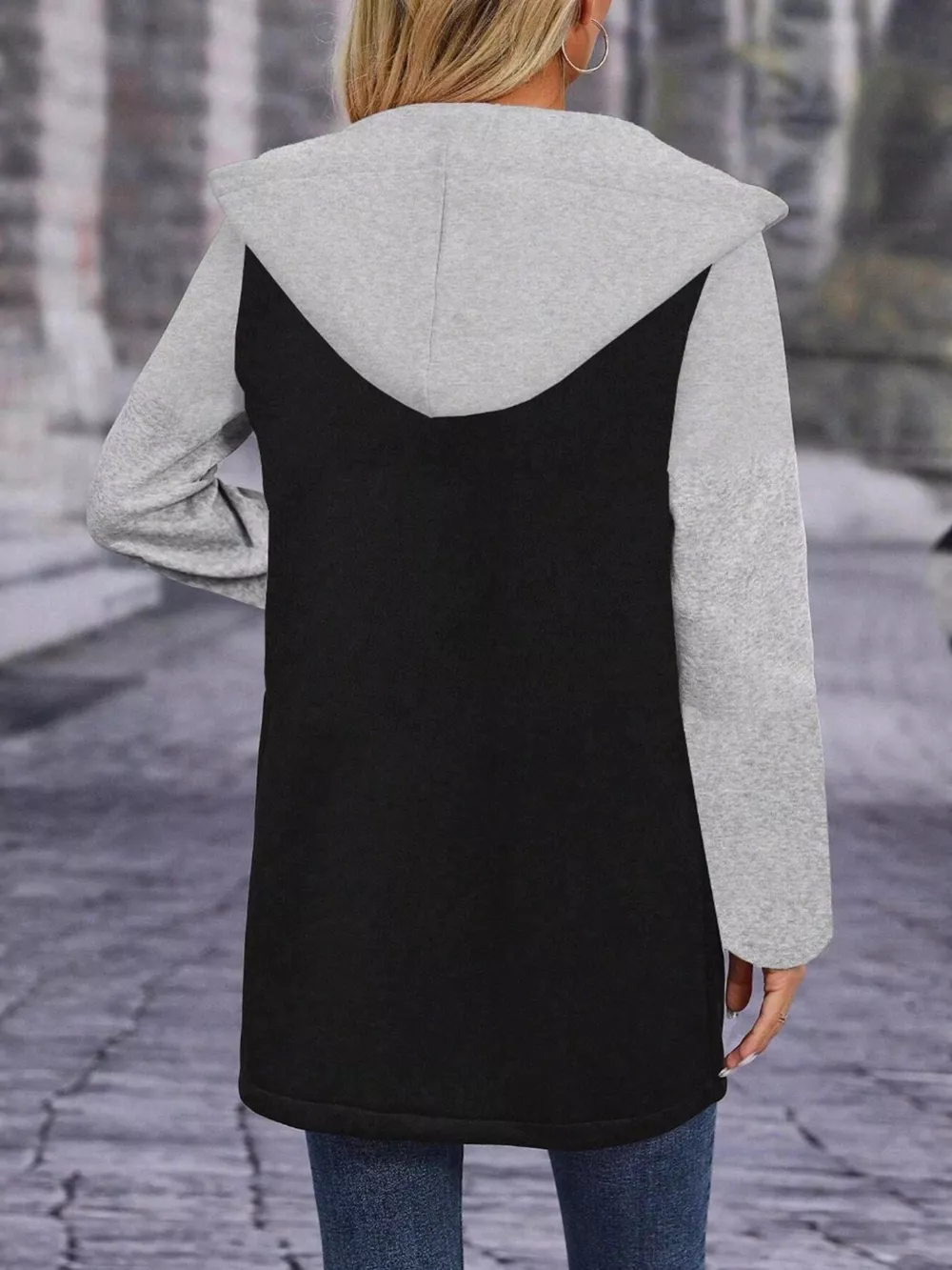 Full Size Zip Up Hooded Longline Outerwear Plus Size, image 3