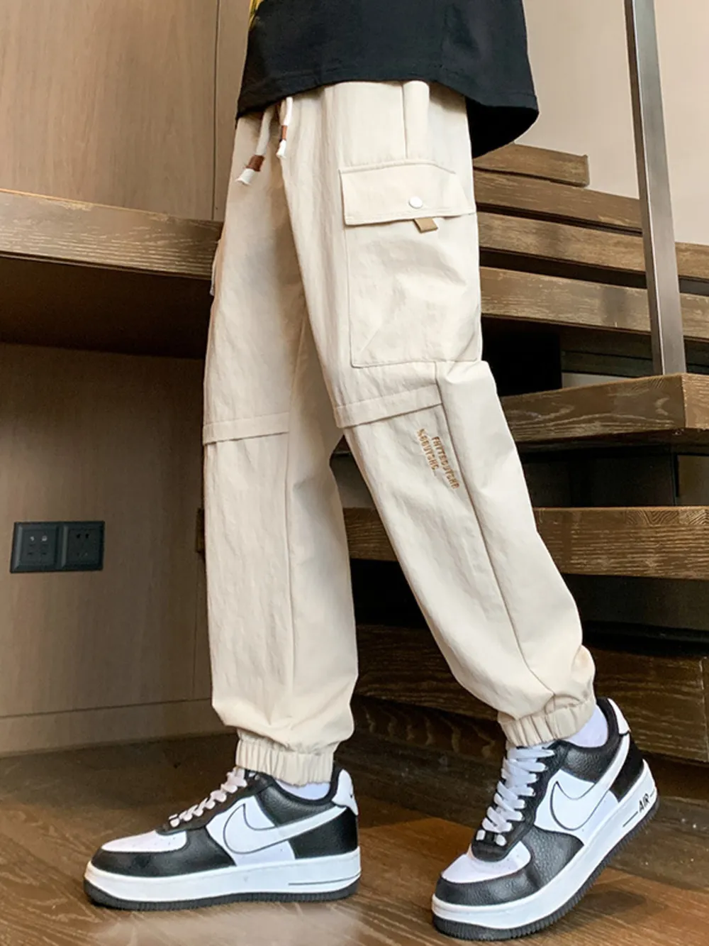 Men's Plus Size Casual Cargo Pants with Drawstring Waist, image 2
