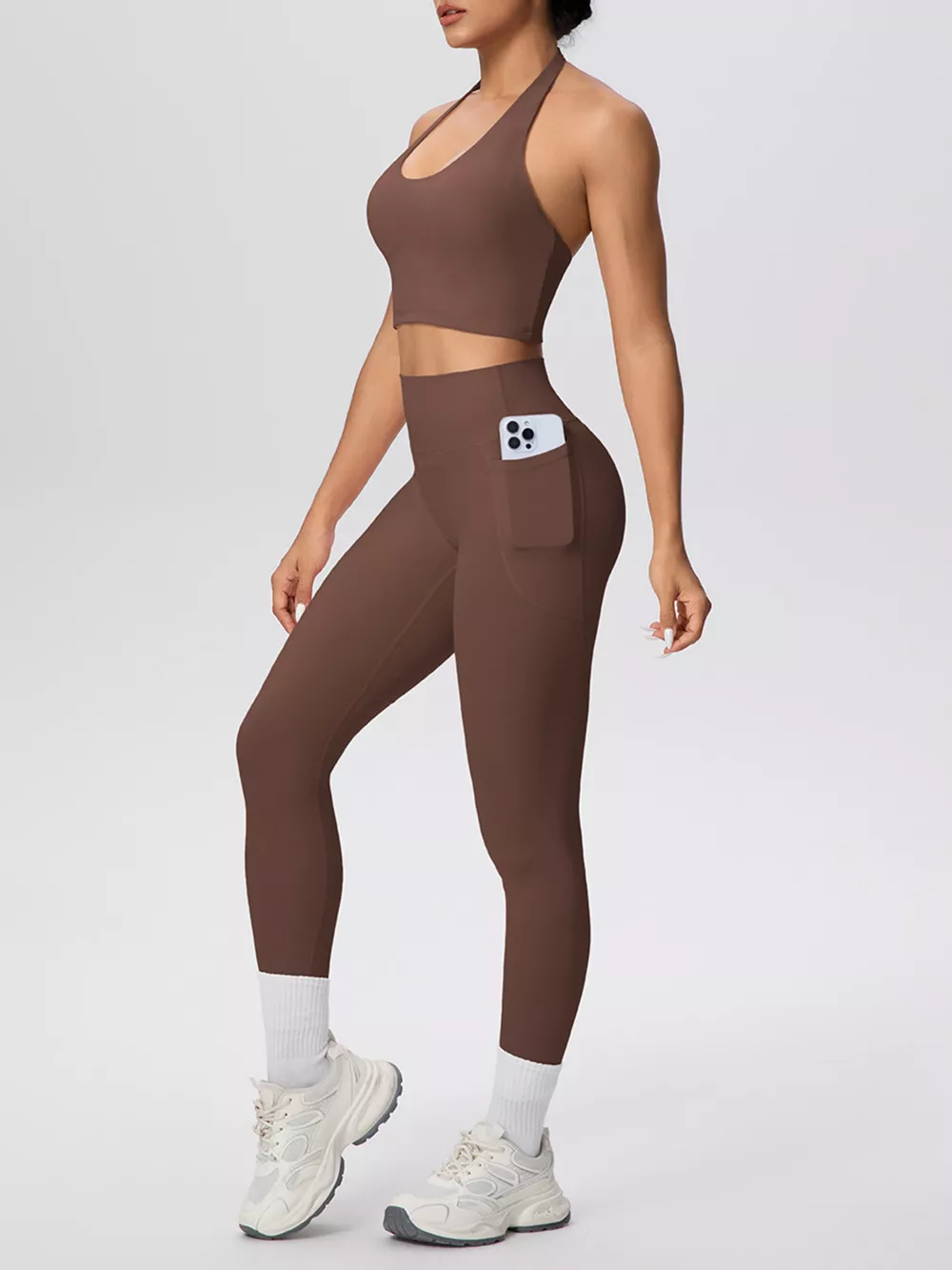 Halter Neck Crop Top and High-Waisted Leggings Active Set, image 2