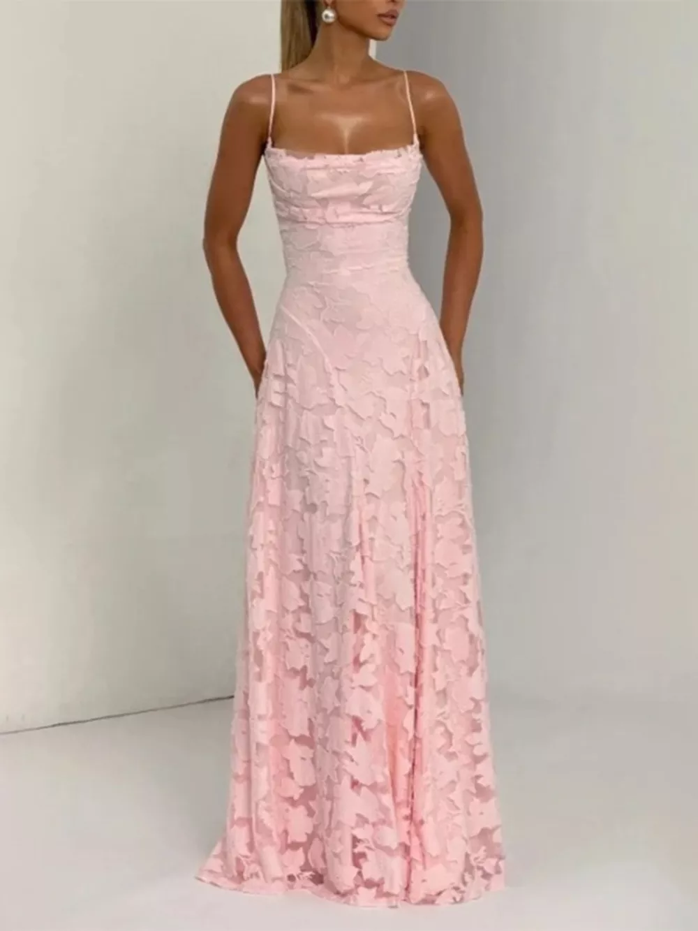 Lace Spaghetti Strap Maxi Dress, image 14