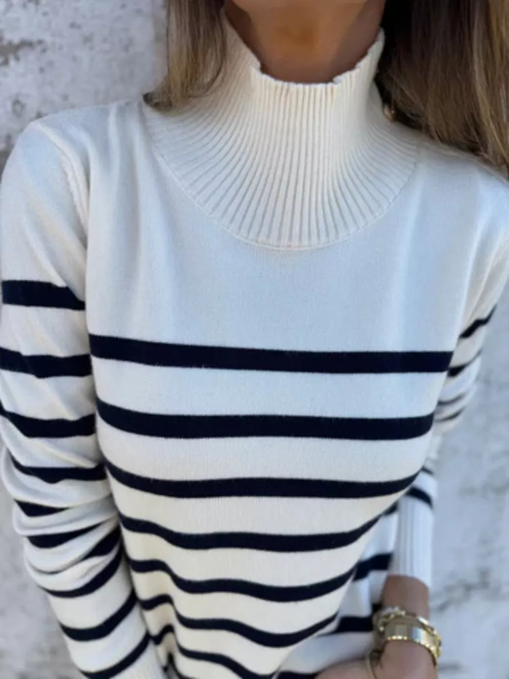 Full Size Striped Turtleneck Long Sleeve Sweater Plus Size, image 18