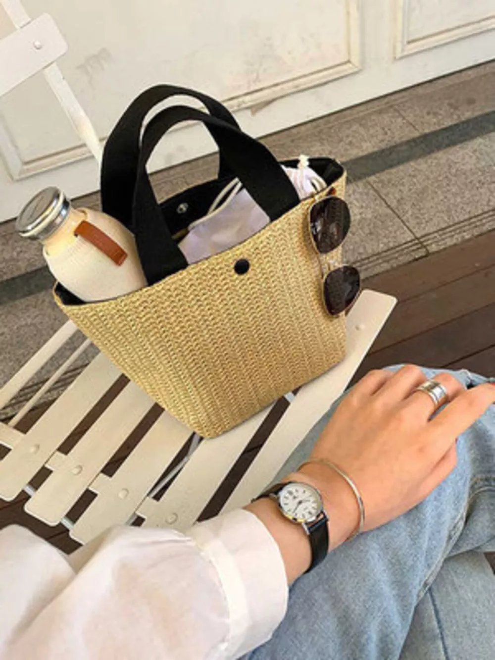 Woven Straw Tote Bag, image 4
