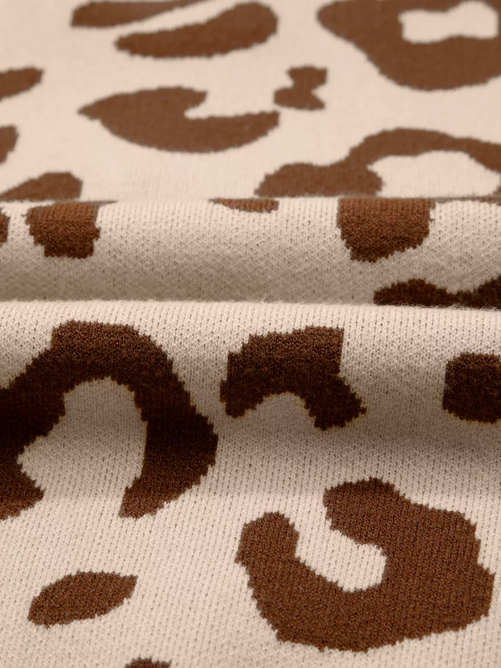Leopard Knit Notched Casual Sweater, image 9