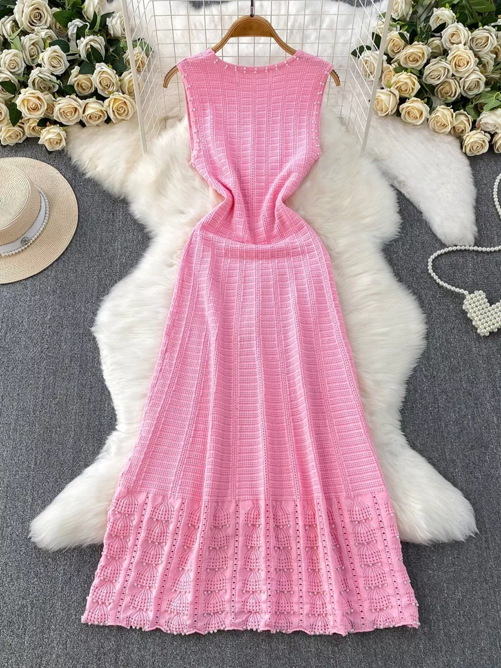 Textured Knit Sleeveless Midi Dress, image 2