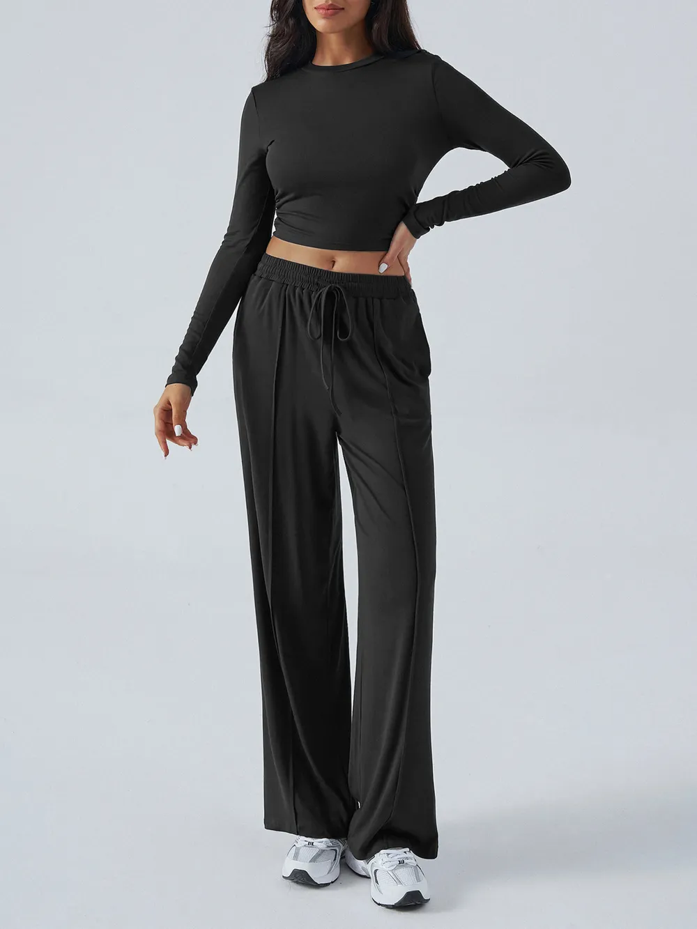 Round Neck Long Sleeve Top and Pants Set, image 12