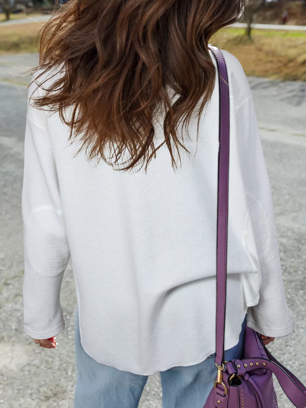 Solid Color Waffle Ribbed Dolman Sleeve Oversize Top, image 3
