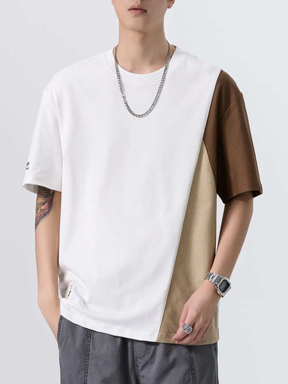 Men's Plus Size Color Block Round Neck T-Shirt, image 3