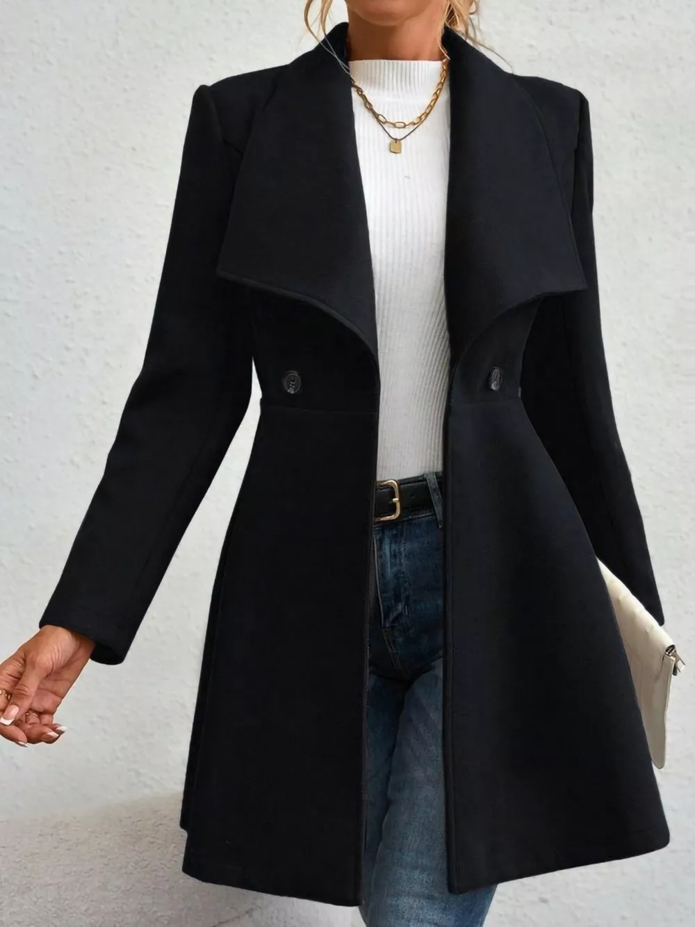 Collared Neck Double Breasted Coat, image 9