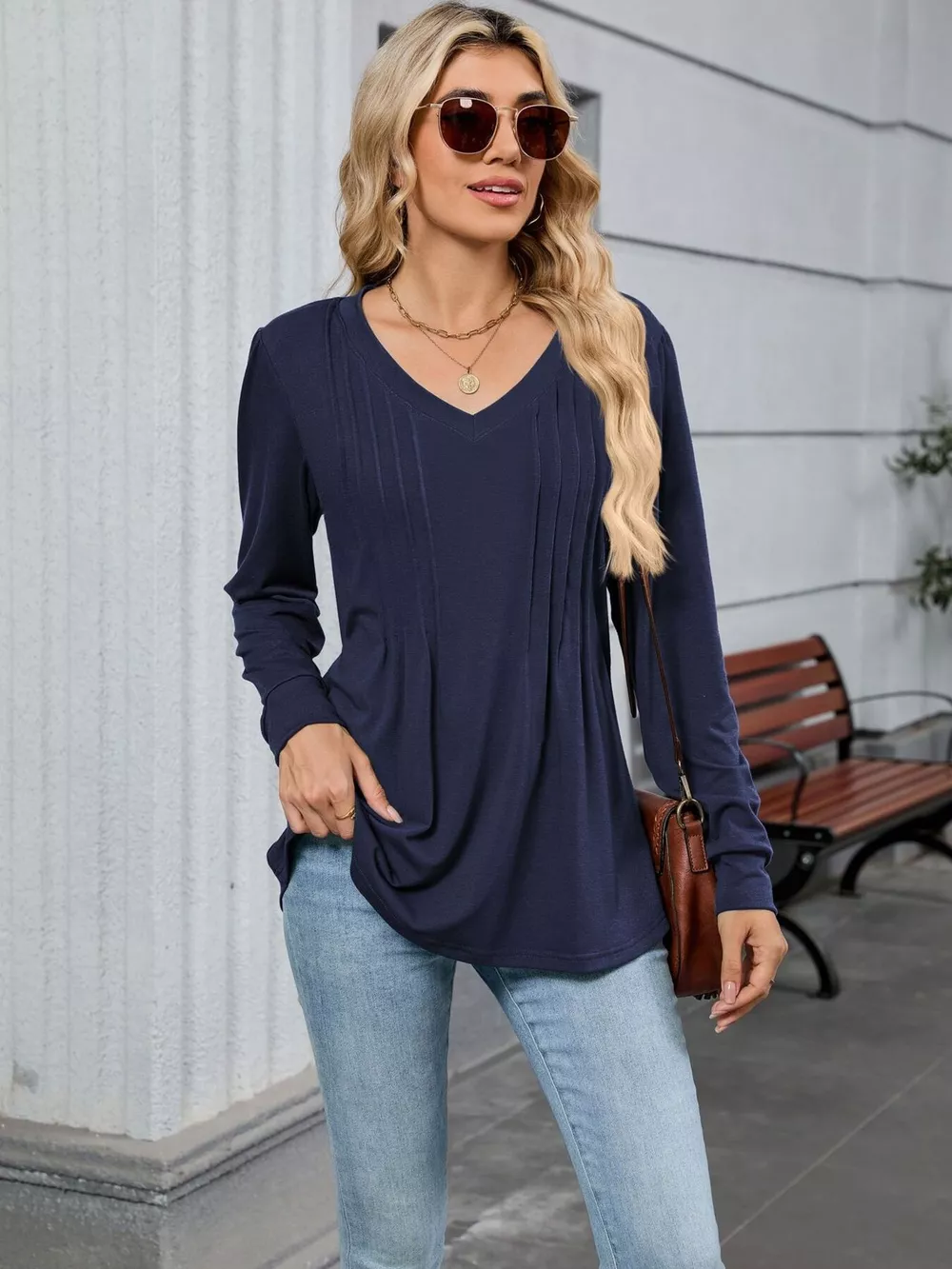 V-Neck Long Sleeve Relaxed Fit T-Shirt, image 34