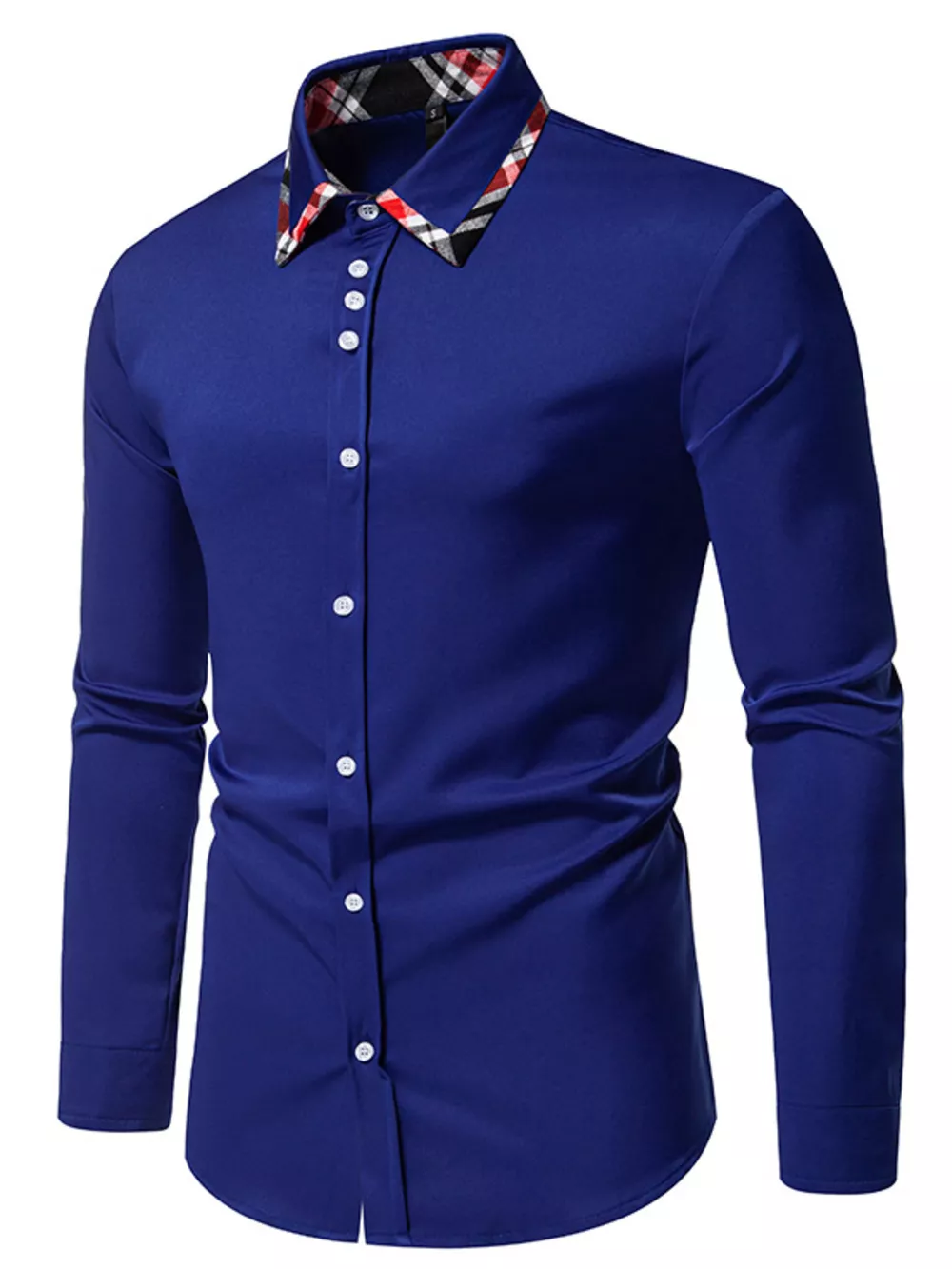 Men's Slim Fit Long Sleeve Plaid Trim Shirt, image 3