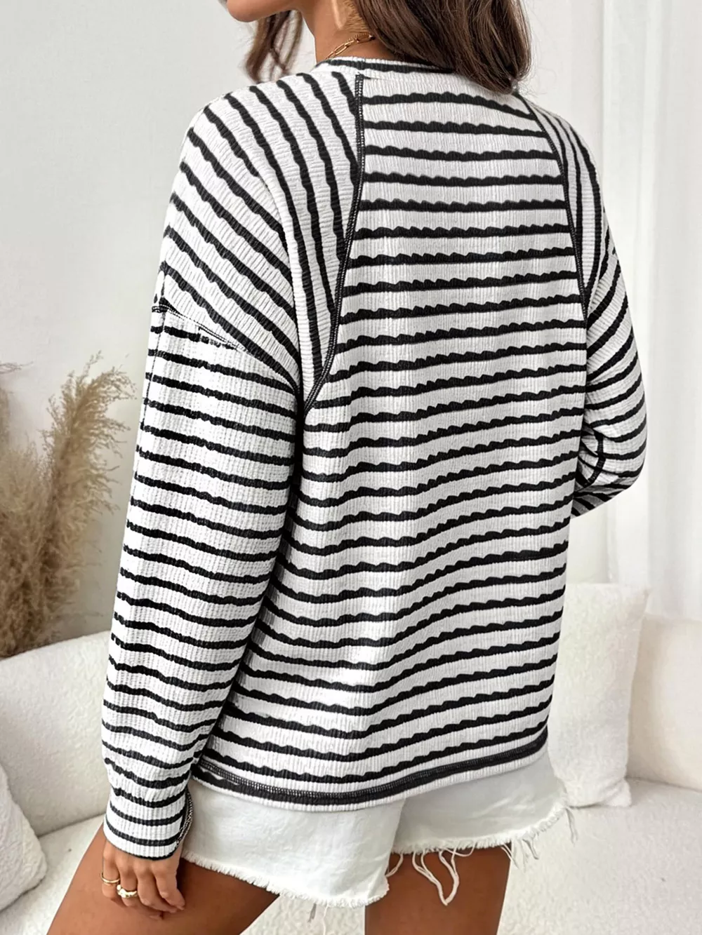 Casual Striped Raglan Sleeve Long-Sleeve T-Shirt, image 3