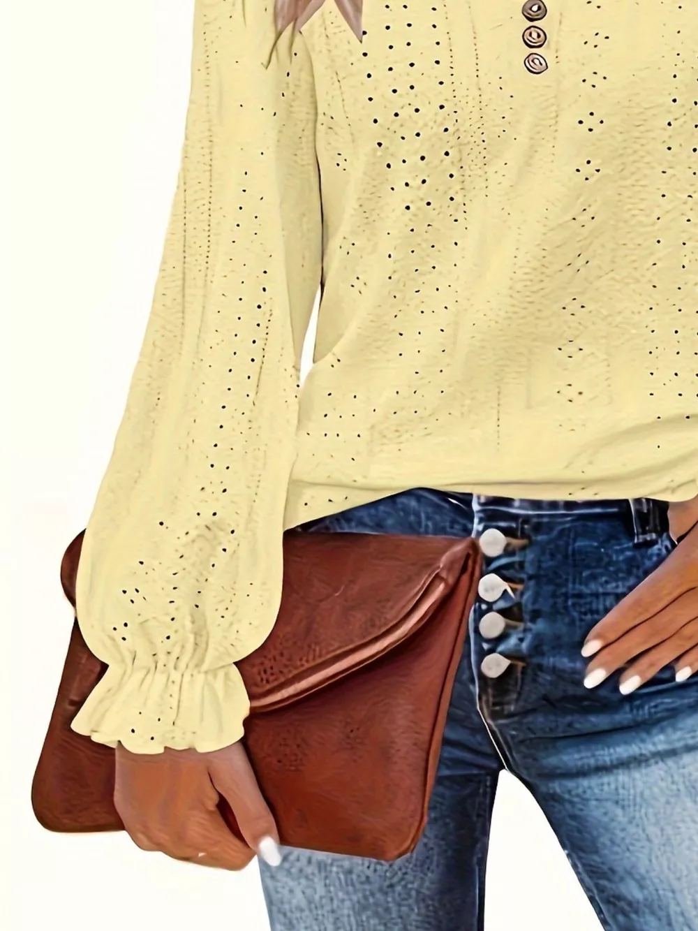 Plus Size Eyelet V-Neck Flounce Sleeve Blouse, image 24