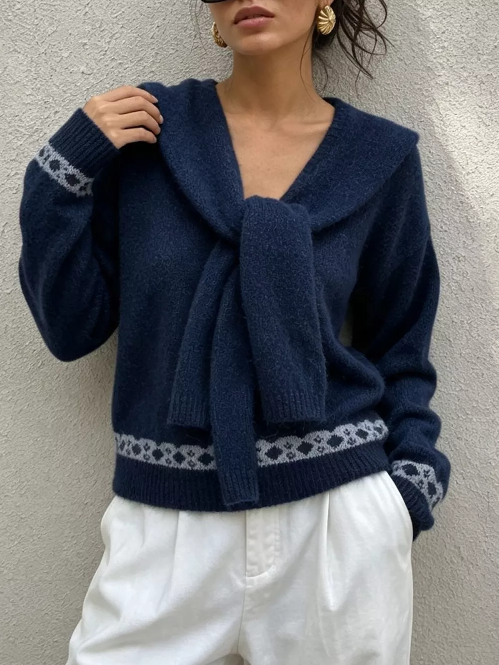 Scarf Detail Dropped Shoulder Sweater, image 21