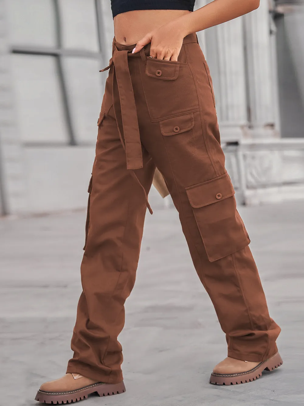 High-Waisted Multi-Pocket Cargo Jeans, image 25