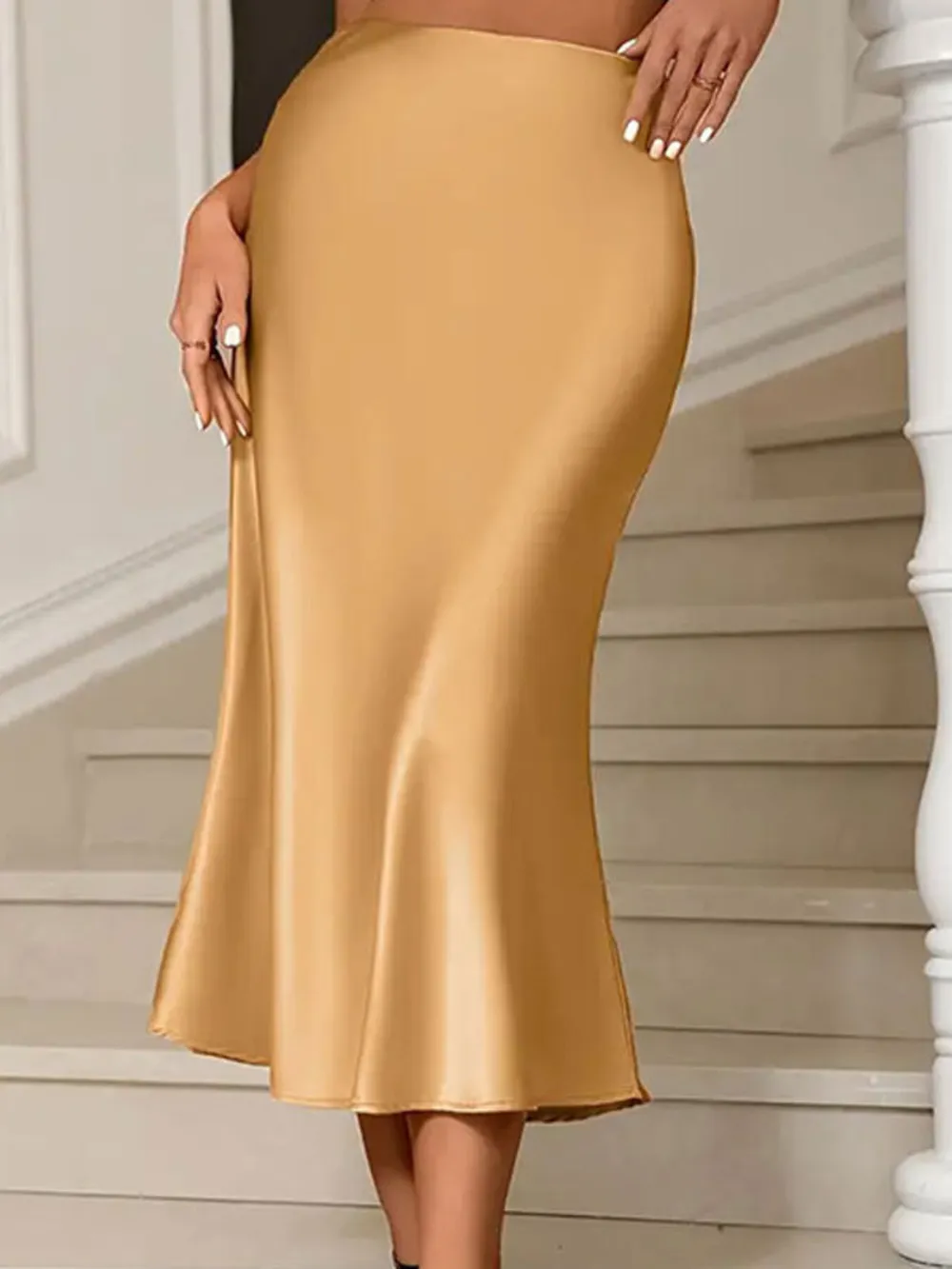 Satin Midi Mermaid Skirt, image 3