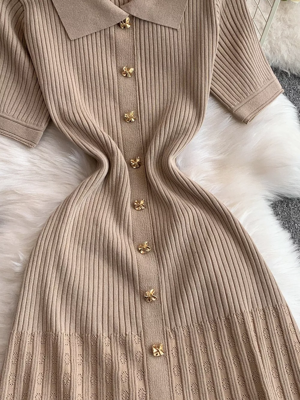 Button Front Ribbed Knit Midi Dress, image 13