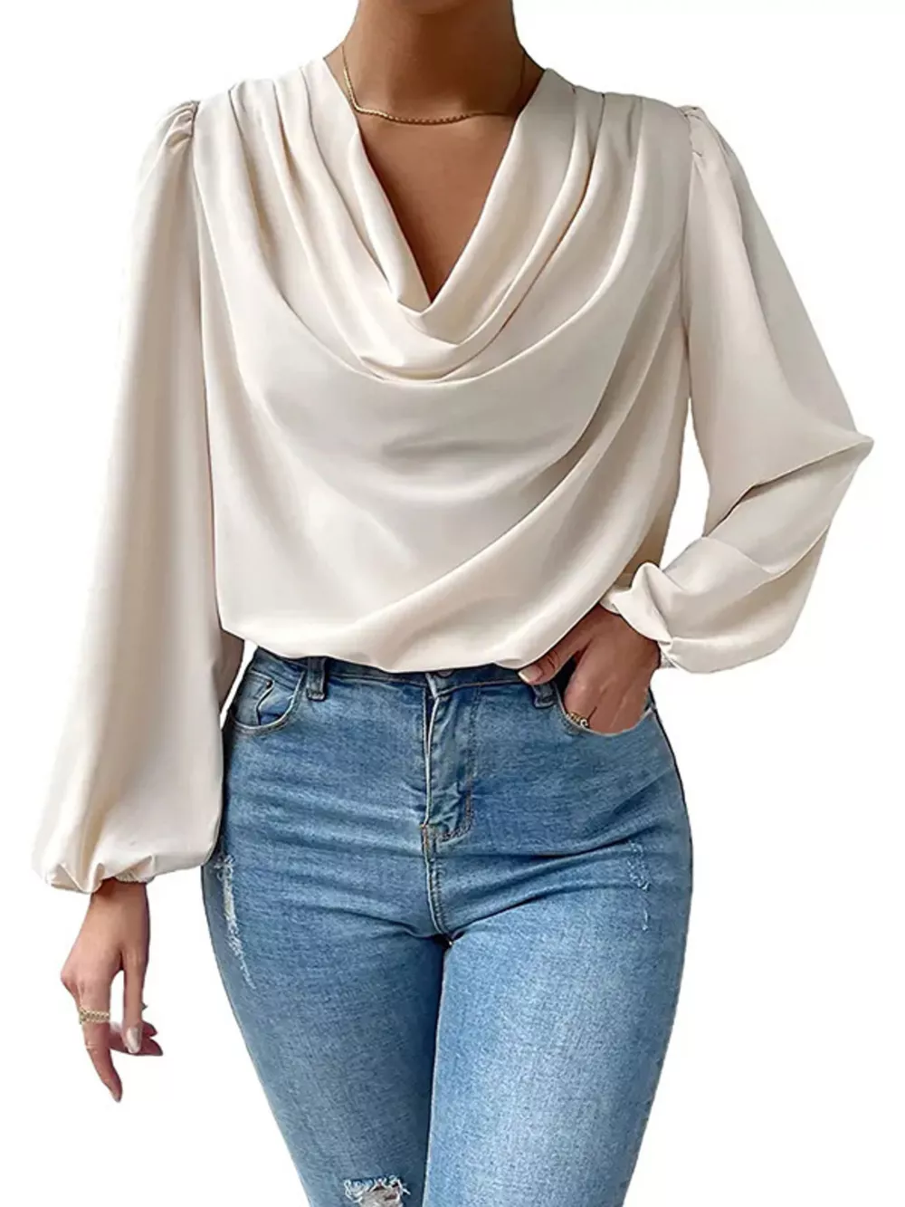 Full Size Cowl Neck Balloon Sleeve Blouse Plus Size, image 18