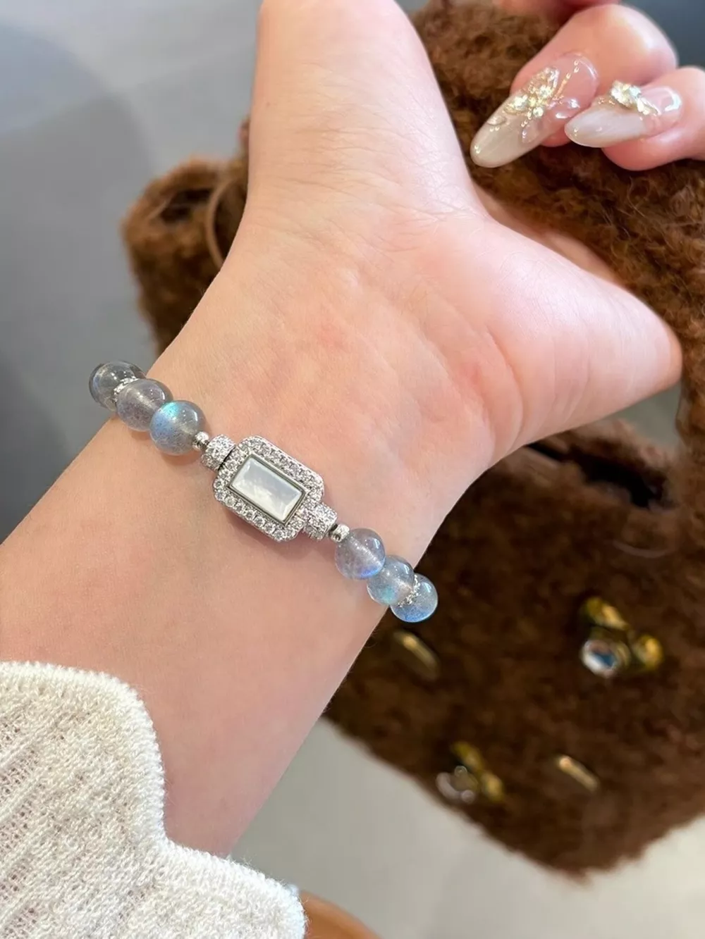 Moonstone Bead Geometric Bracelet, image 3