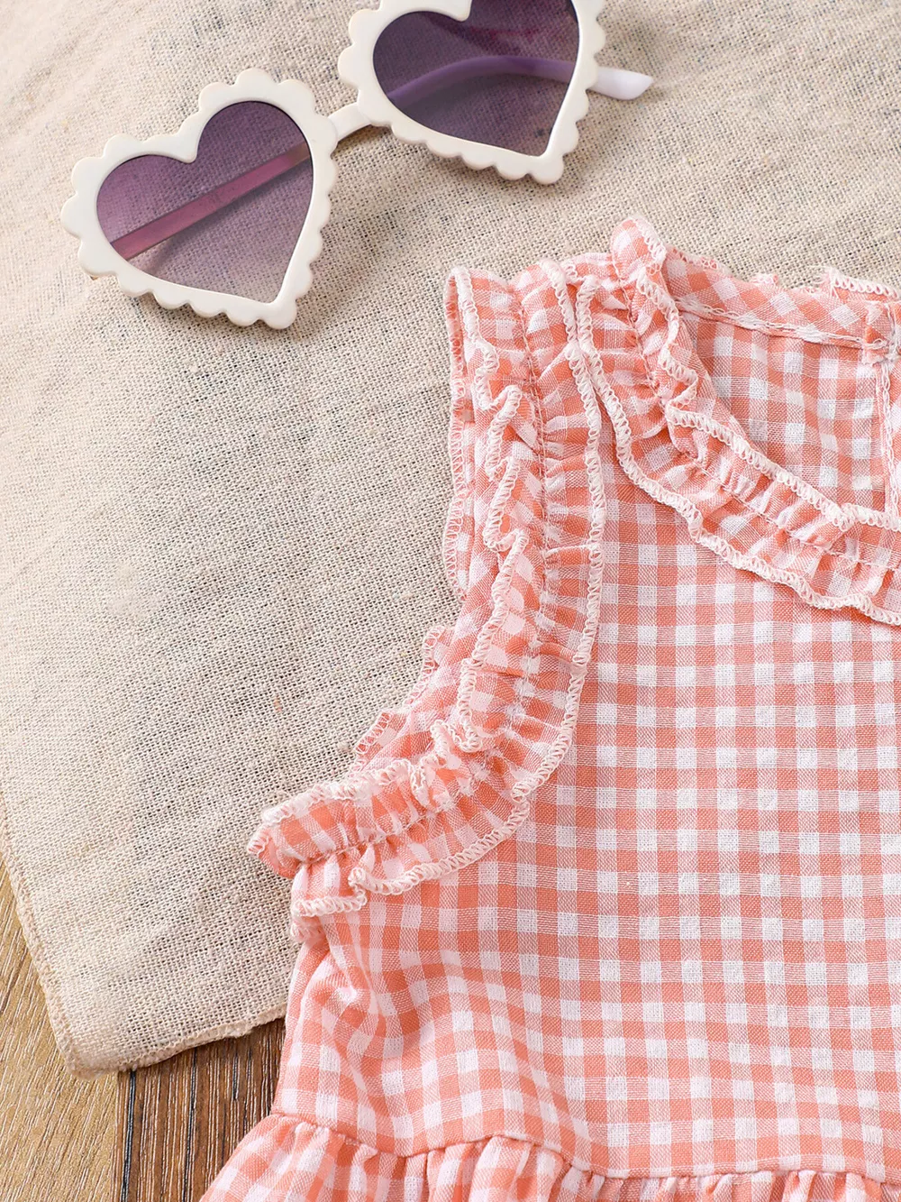 Children's Gingham Ruffle Trim Sleeveless Top & Pants Set, image 9