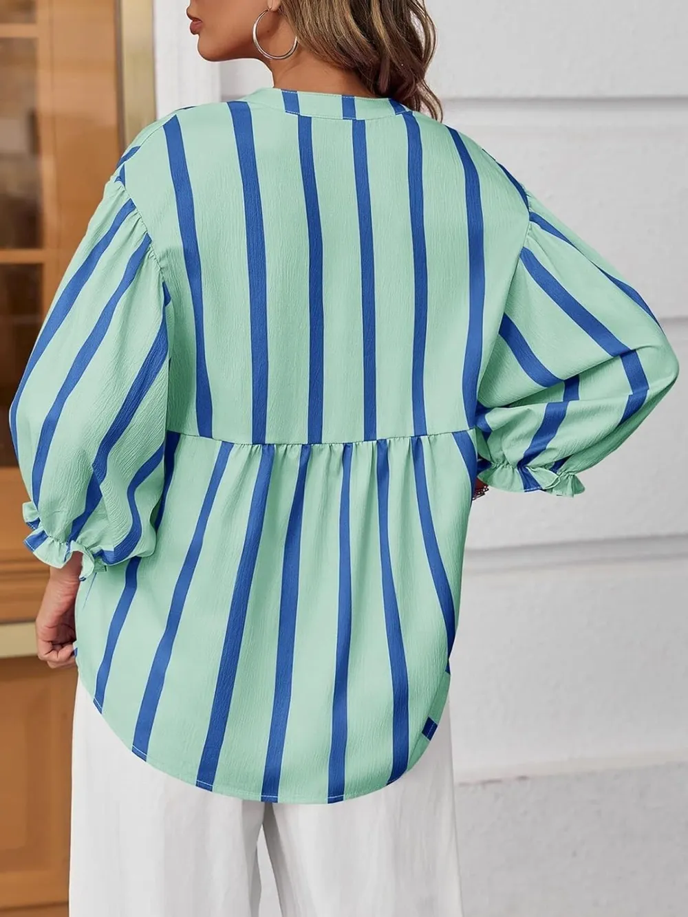 Striped Button Front Notched Blouse, image 18
