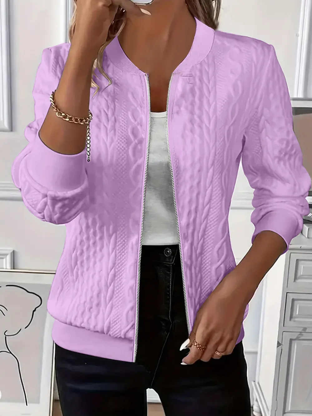 Texture Zip Up Long Sleeve Jacket, image 13