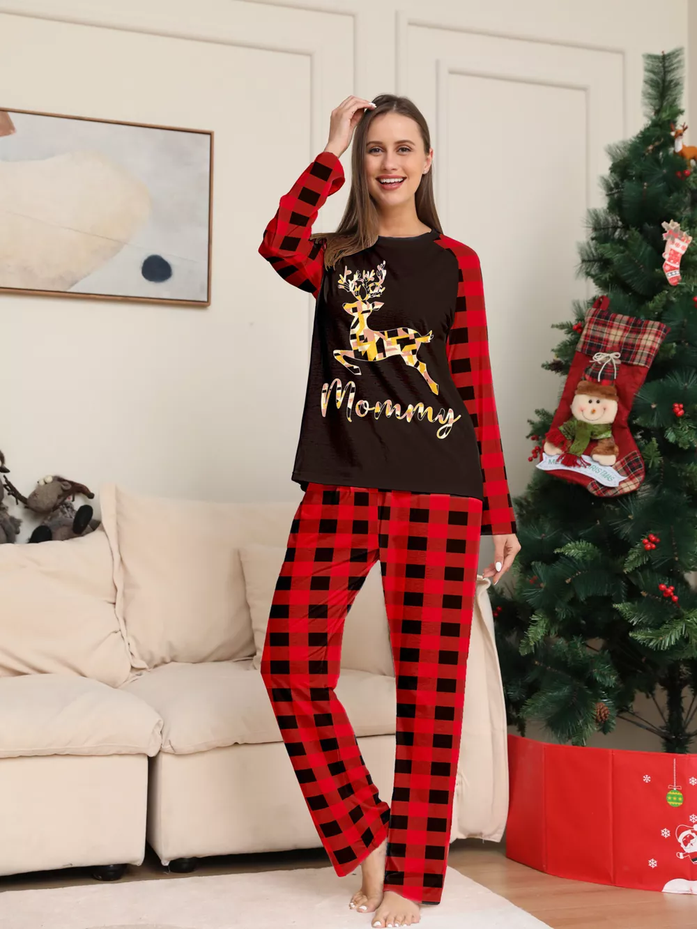 Full Size Family Matching Christmas Pajamas Set with Reindeer Graphic Plus Size, image 5
