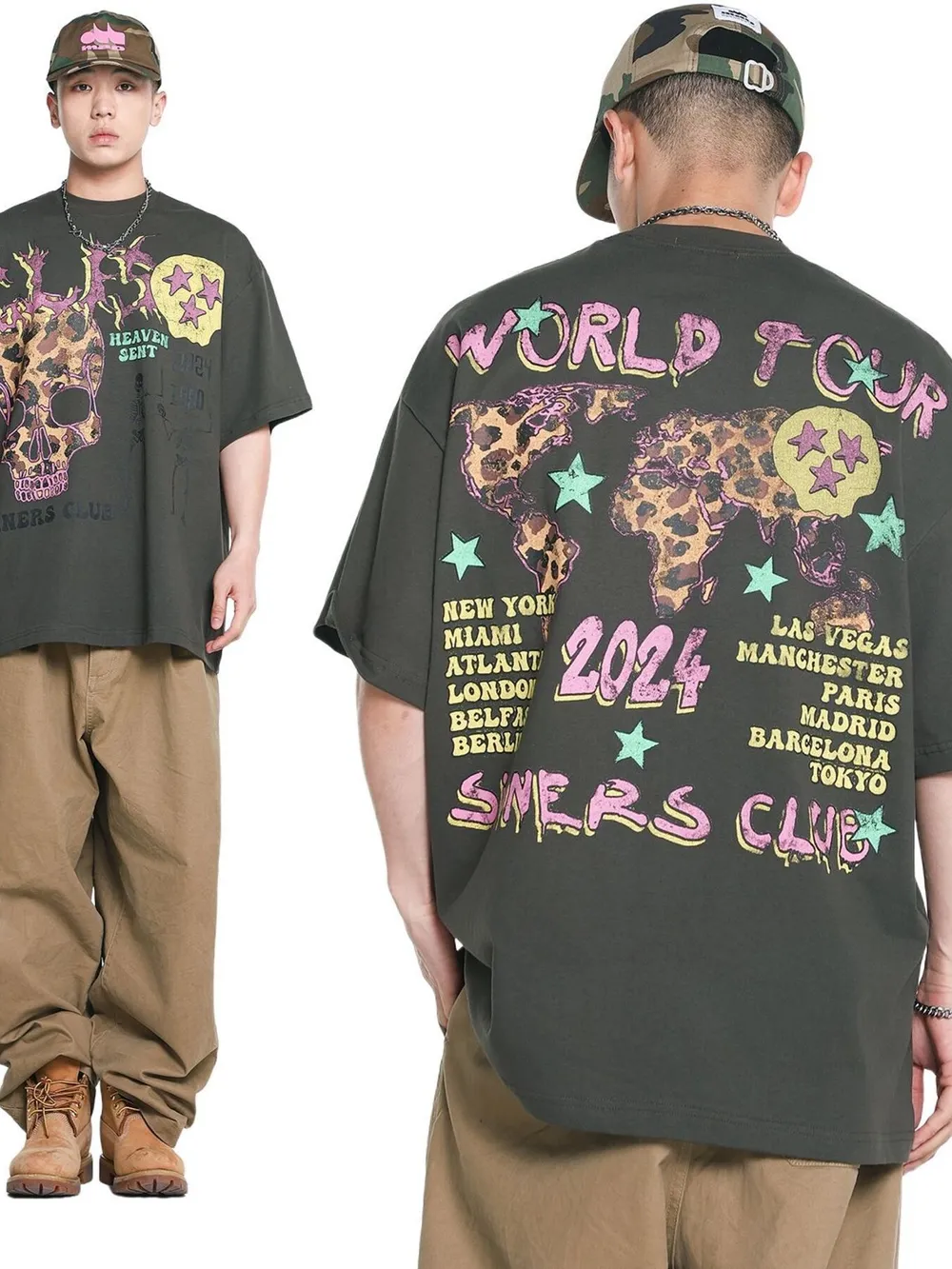 Men's Skull Graphic Short Sleeve Oversized T-Shirt, image 5