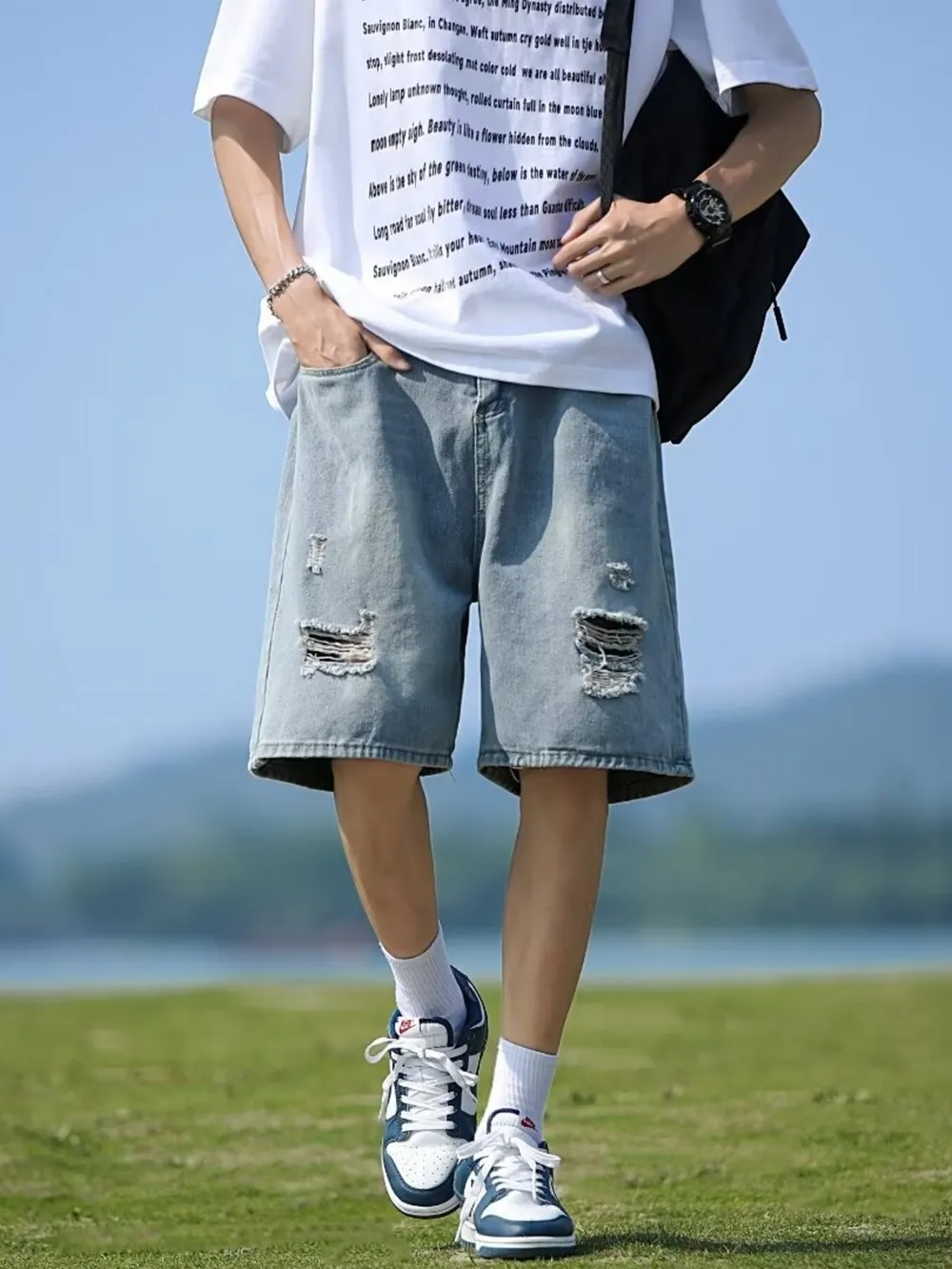 Men's Full Size Casual Loose Fit Ripped Denim Shorts Plus Size, image 2