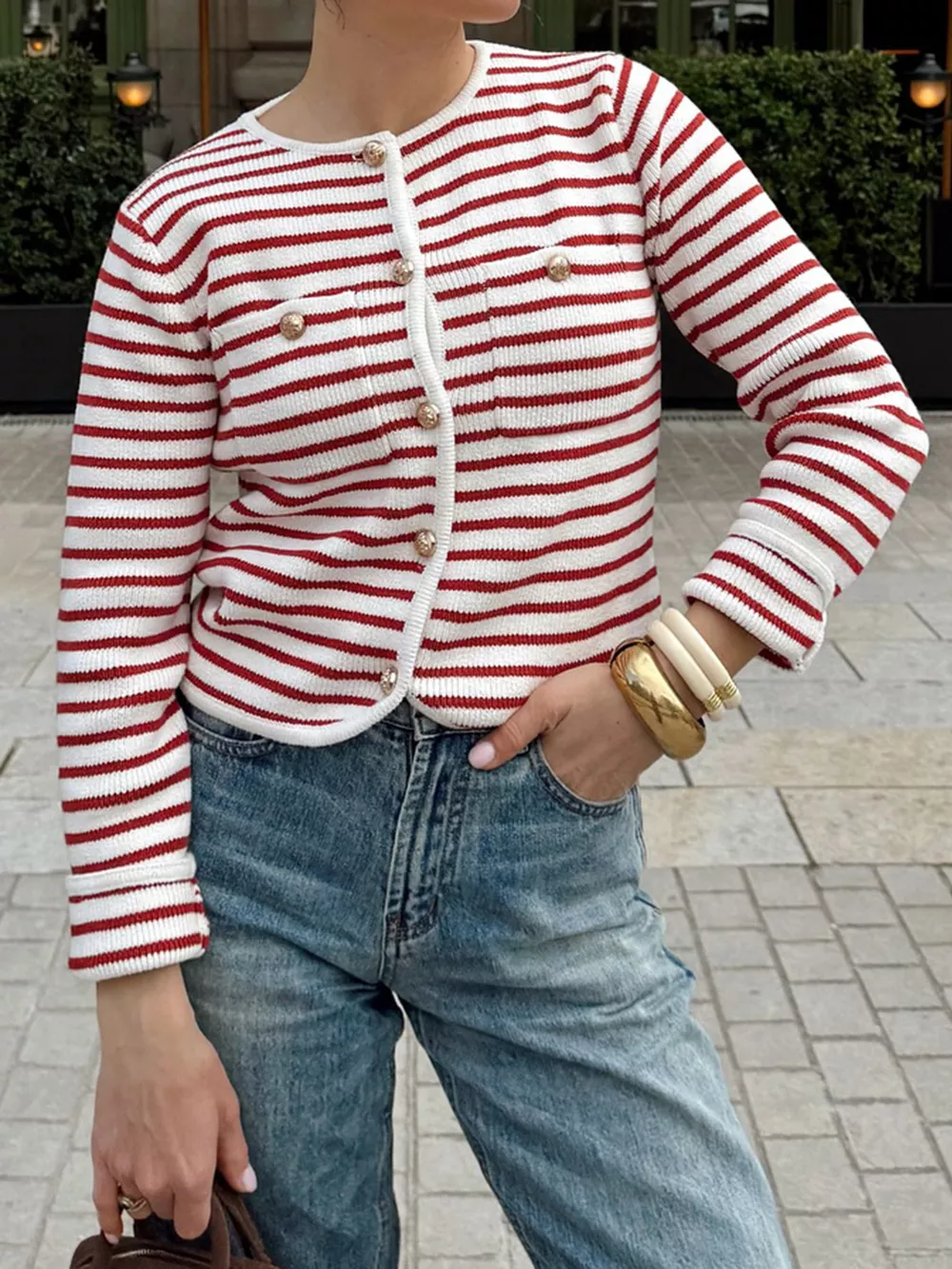 Striped Knit Button Up Cardigan, image 5