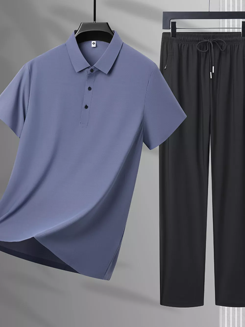 Men's Plus Size Button Detail Polo and Pants Set, image 6