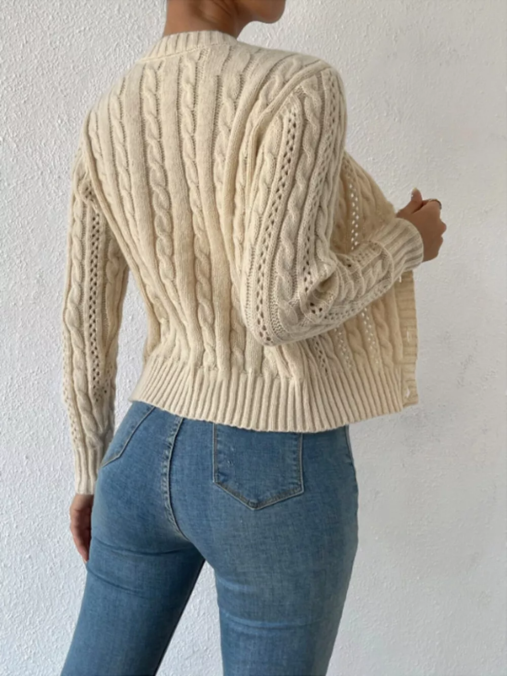Cable Knit Button-Up Cardigan, image 12
