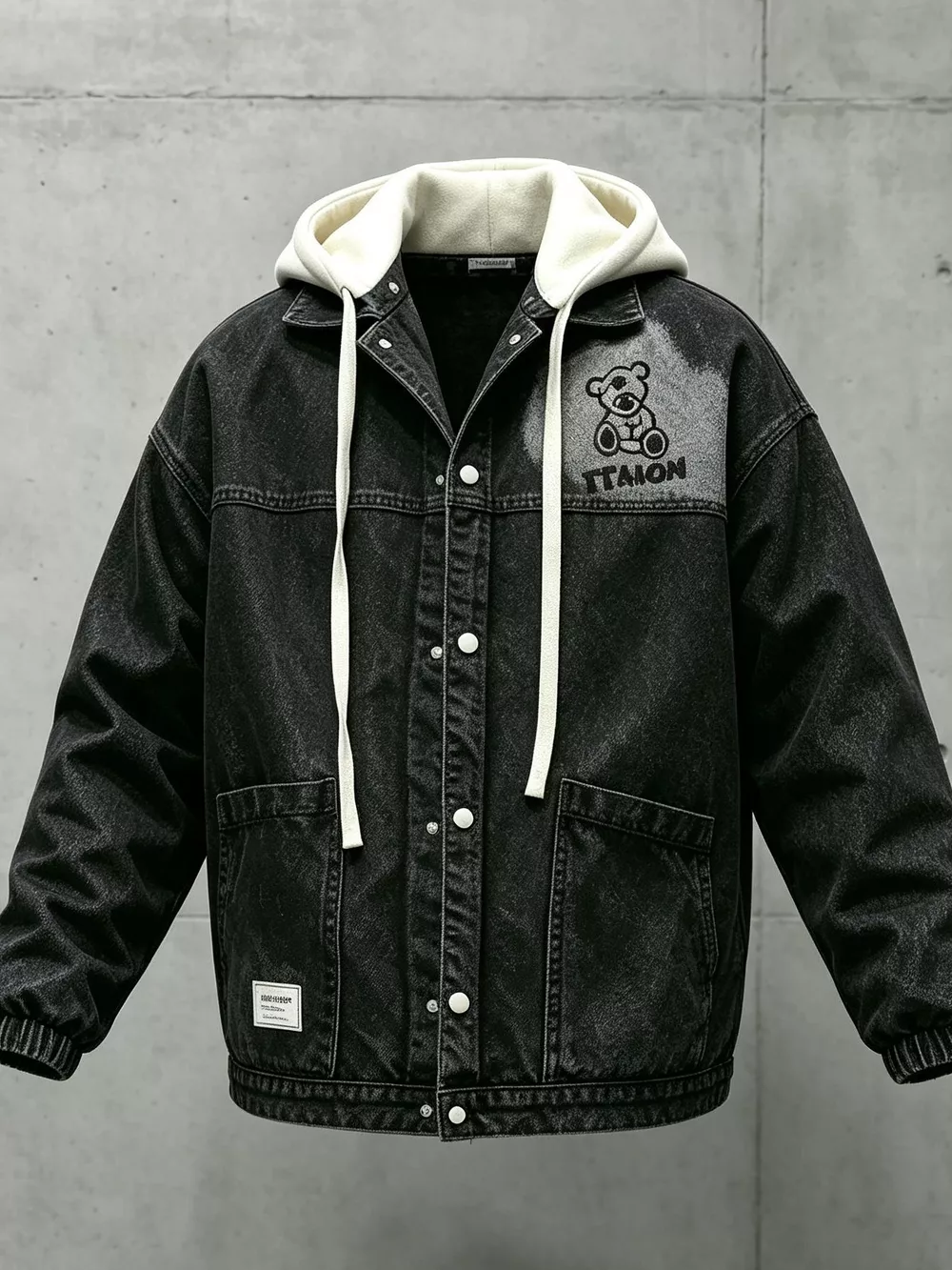 Men's Plus Size Streetwear Washed Snap Down Denim Jacket with Detachable Hood, image 5