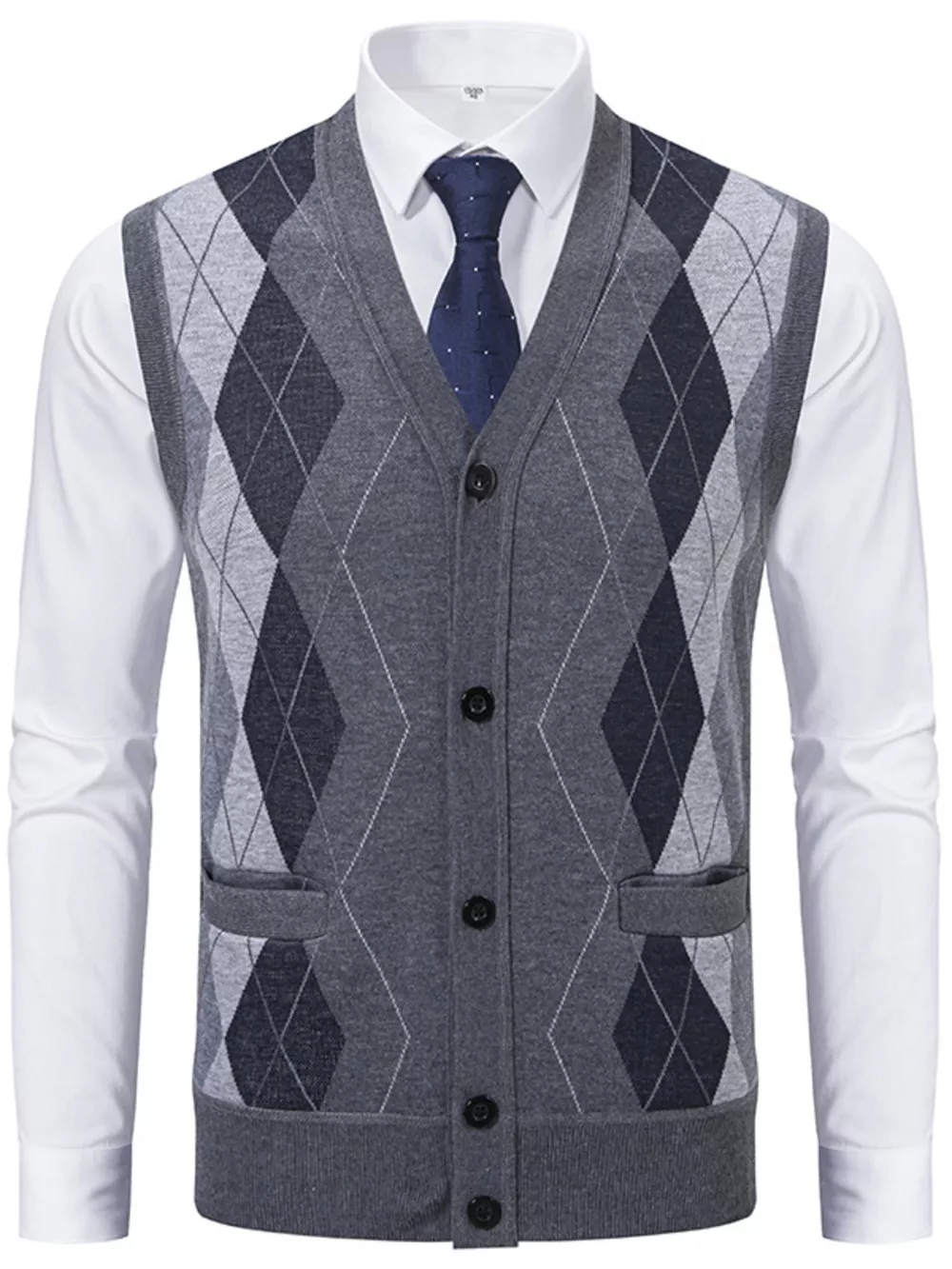 Men's Plus Size Classic Argyle Pattern Knitted Sweater Vest, image 7