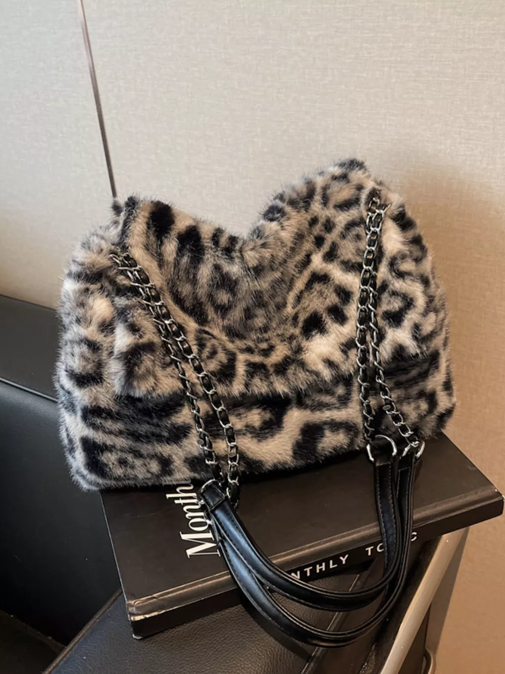 Leopard Plush Shoulder Bag