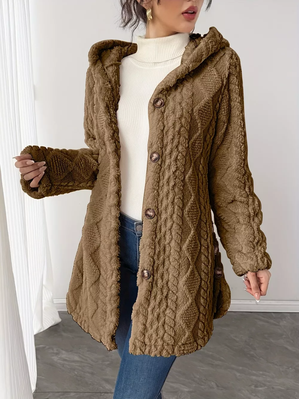 Full Size Button-Down Hooded Outerwear Plus Size, image 32
