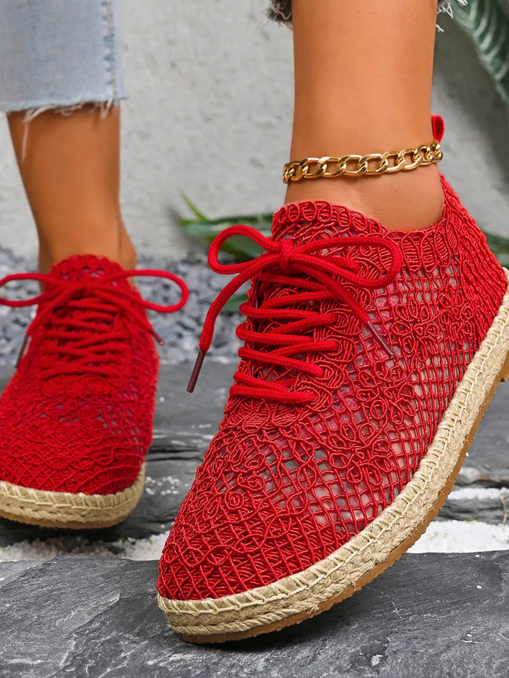 Breathable Woven Lace Up Sneakers, image 14