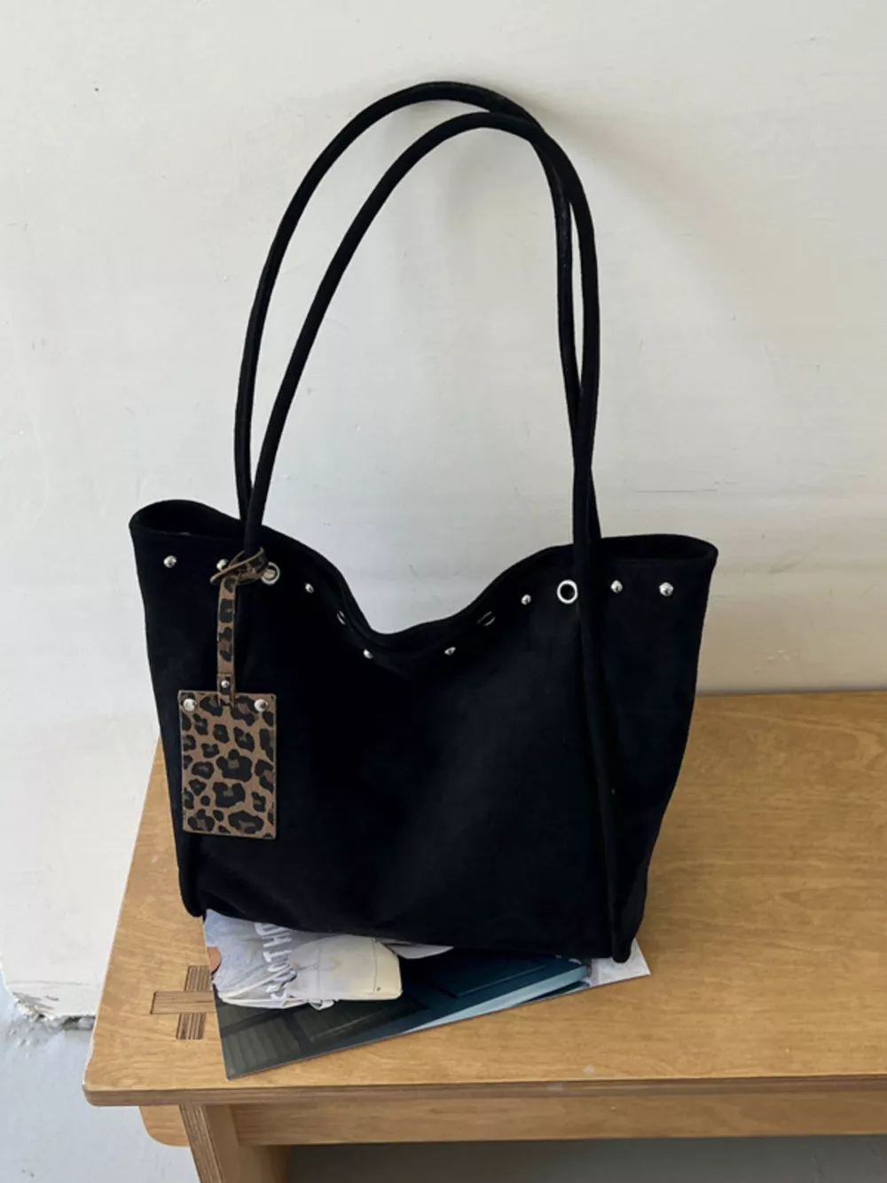 Studded Solid Tote Bag, image 2