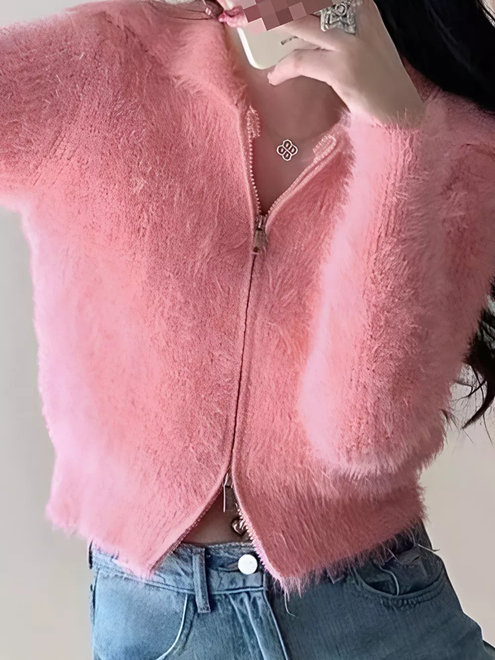 Fluffy Knit Zip-Up Outerwear, image 12